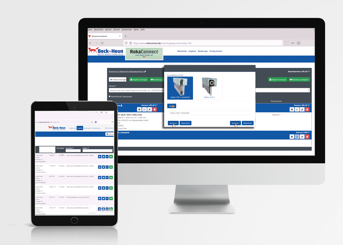 Über das neue Beck+Heun-Portal RokaConnect lassen sich Bauelemente digital konfigurieren und im Anschluss daran direkt bestellen. 3D-Visual: Beck+Heun