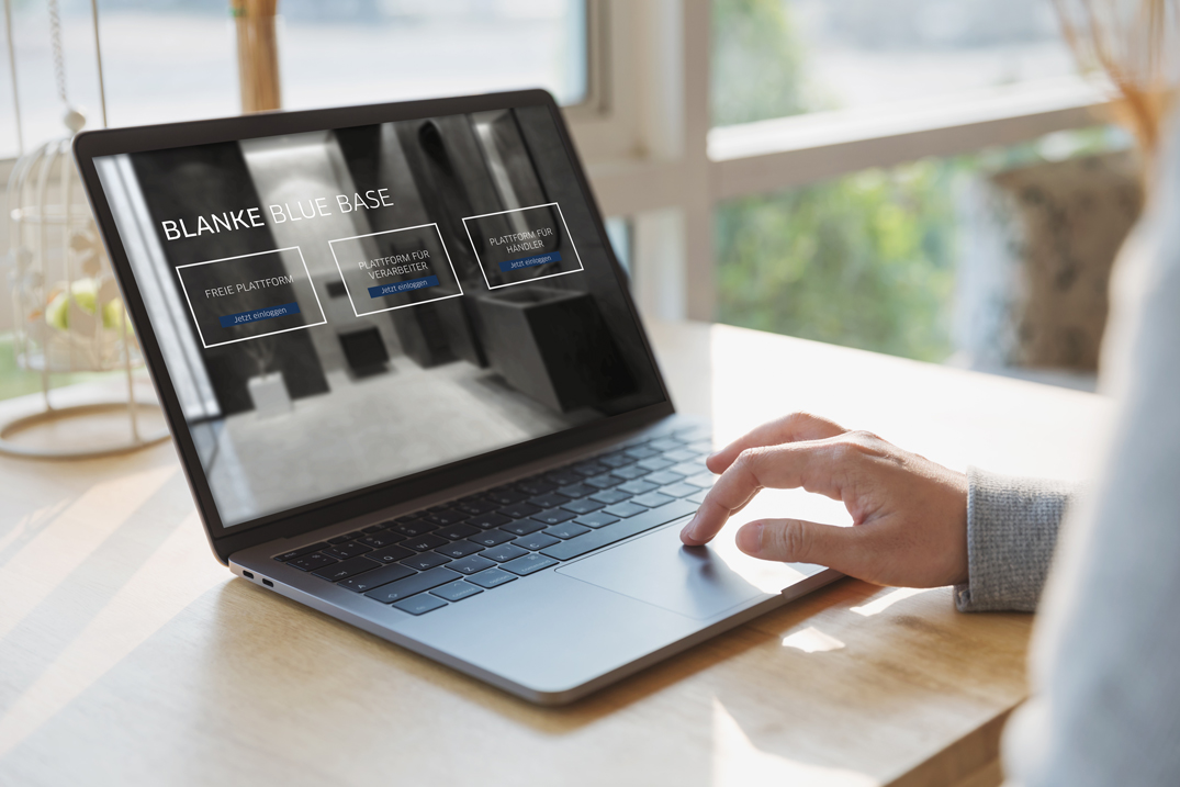 BLANKE BLUE BASE bietet Fachplanern, Verarbeitern, Händlern und Bauherren schnelle und aktuelle Informationen zu allen Blanke Produkten, ermöglicht Produktkonfigurationen und unterstützt bei der Händler- oder Verarbeitersuche.|Foto: Blanke